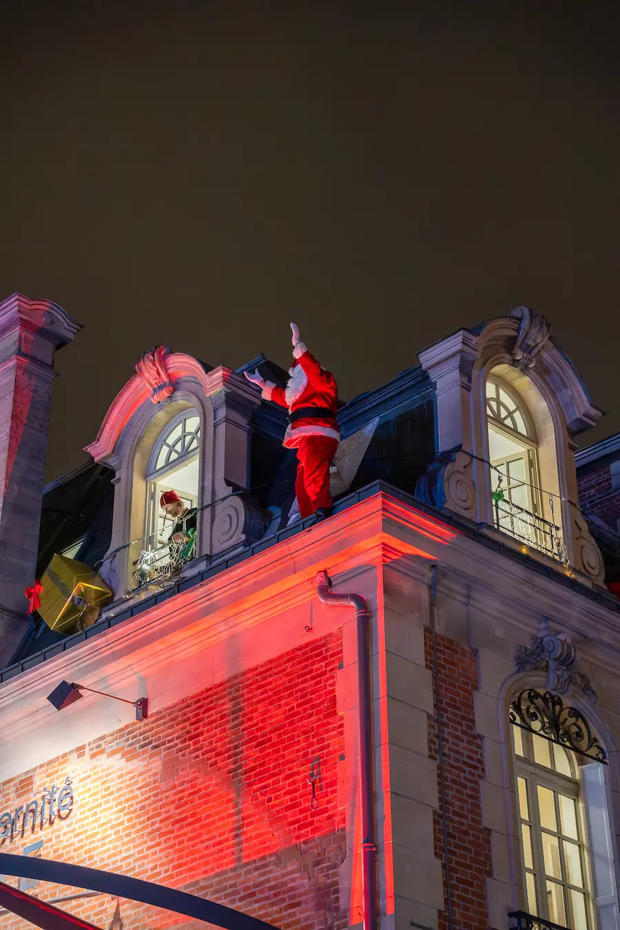 Entertainment: Santa Claus abseiling down the tower.